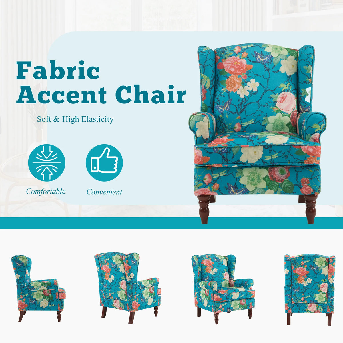 EROMMY Upholstered Accent Chair, Floral Print Fabric Armchair
