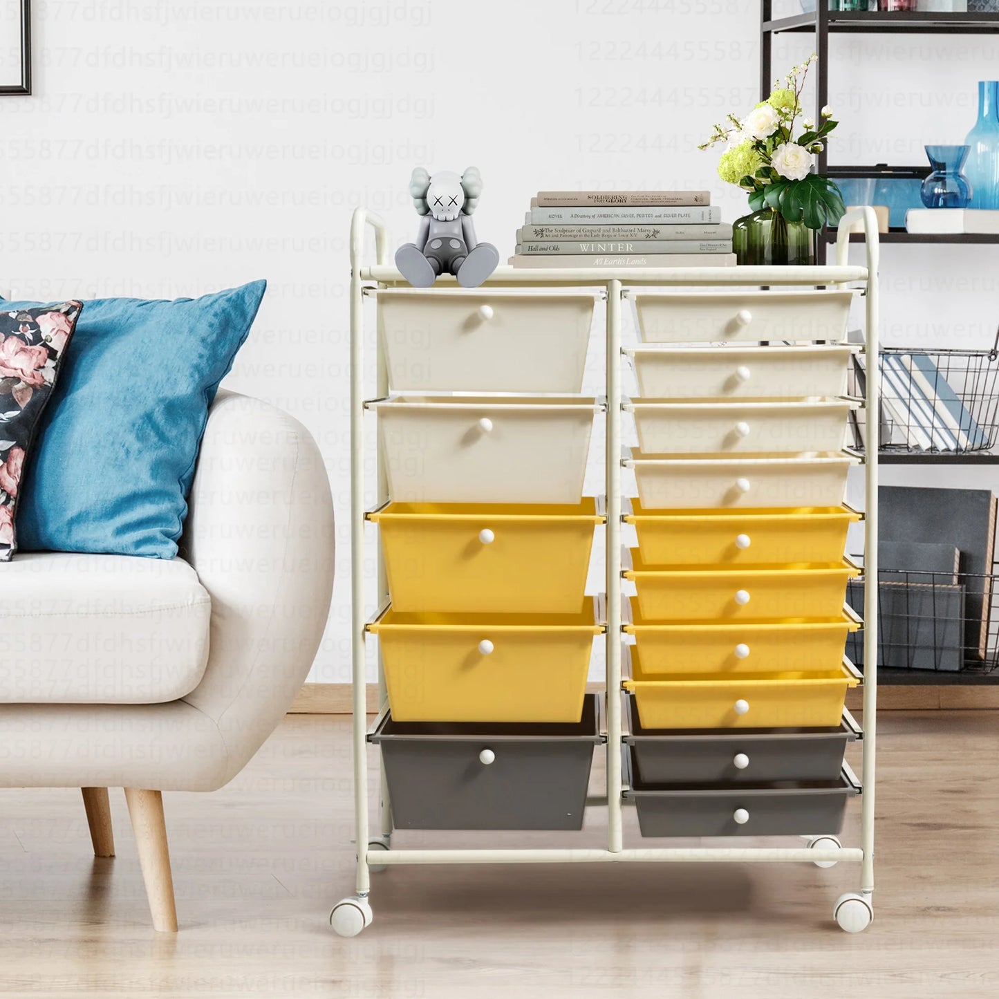 Costway 15 Drawer Rolling Storage Cart Tools Scrapbook Paper Office School Organizer White