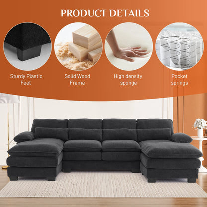 Rophefx 114.3" U Shaped Sectional Couches for Living Room,Cloud Couch,4 Seats Chenille Couch with Double Layer Cushion,Orange