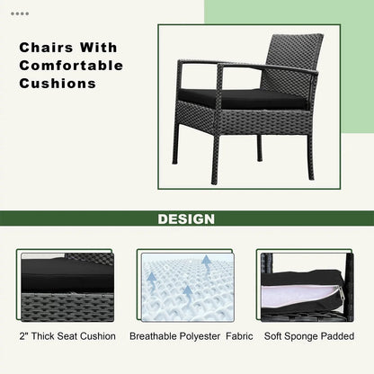 Tappio Outdoor Furniture 3 Piece Patio Bistro Furniture Set, Rattan Conversation Chairs Set with Side Table and Cushions, Patio Furniture Sets for Balcony Garden Porch, Red
