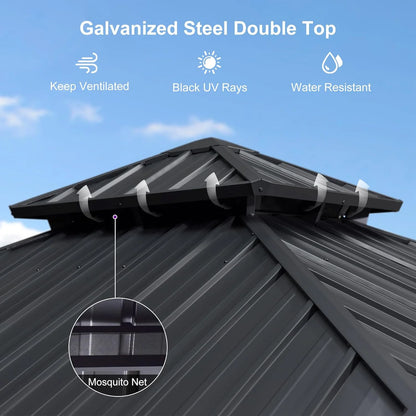 PURPLE LEAF 8' X 8' Gazebo Outdoor Gazebo Permanent Hardtop Gazebo with Galvanized Steel Double Roof for Patio Backyard Deck Aluminum Gazebo with Netting and Curtains Grey