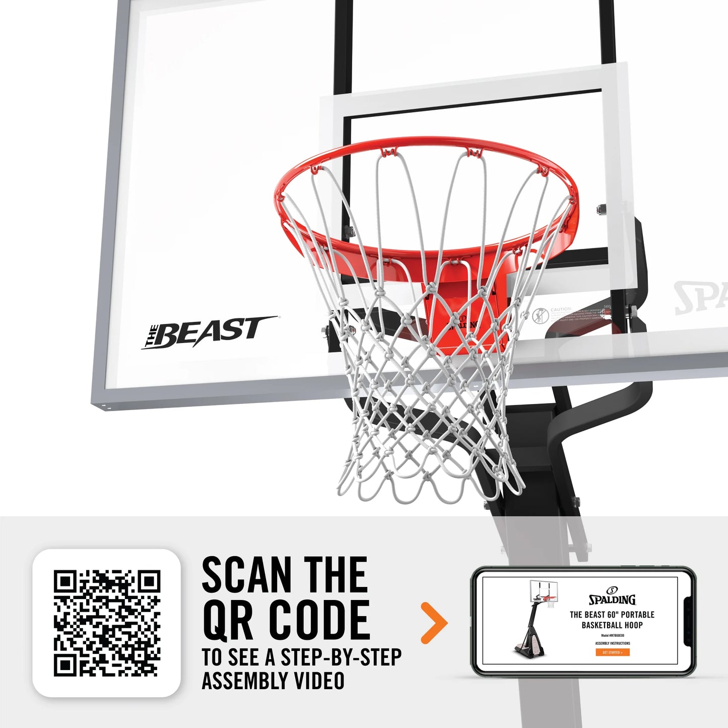 Spalding the Beast 7.5ft - 10ft Adjustable Height 60" Glass Portable Basketball System (Adult)