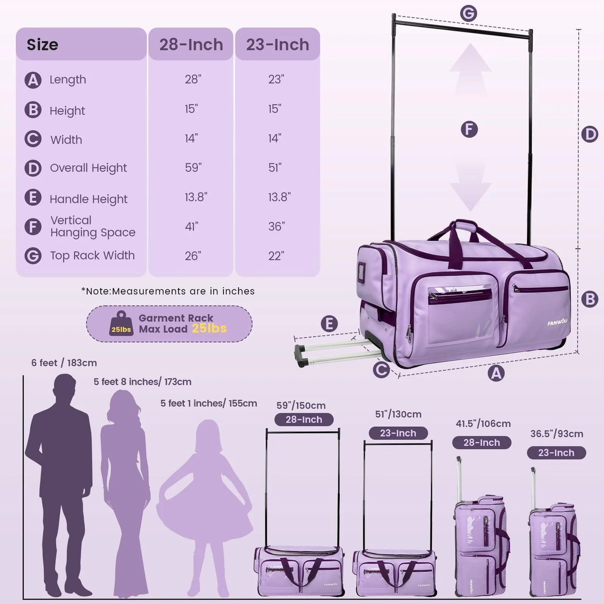 Fegat Dance Bag with Garment Rack - 28"Collapsible Rolling Competition Dance Duffle Bag Lightweight Costume Wheeled Suitcase for Dancers Shows Livestreamer Athletes
