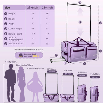 Fegat Dance Bag with Garment Rack - 28"Collapsible Rolling Competition Dance Duffle Bag Lightweight Costume Wheeled Suitcase for Dancers Shows Livestreamer Athletes