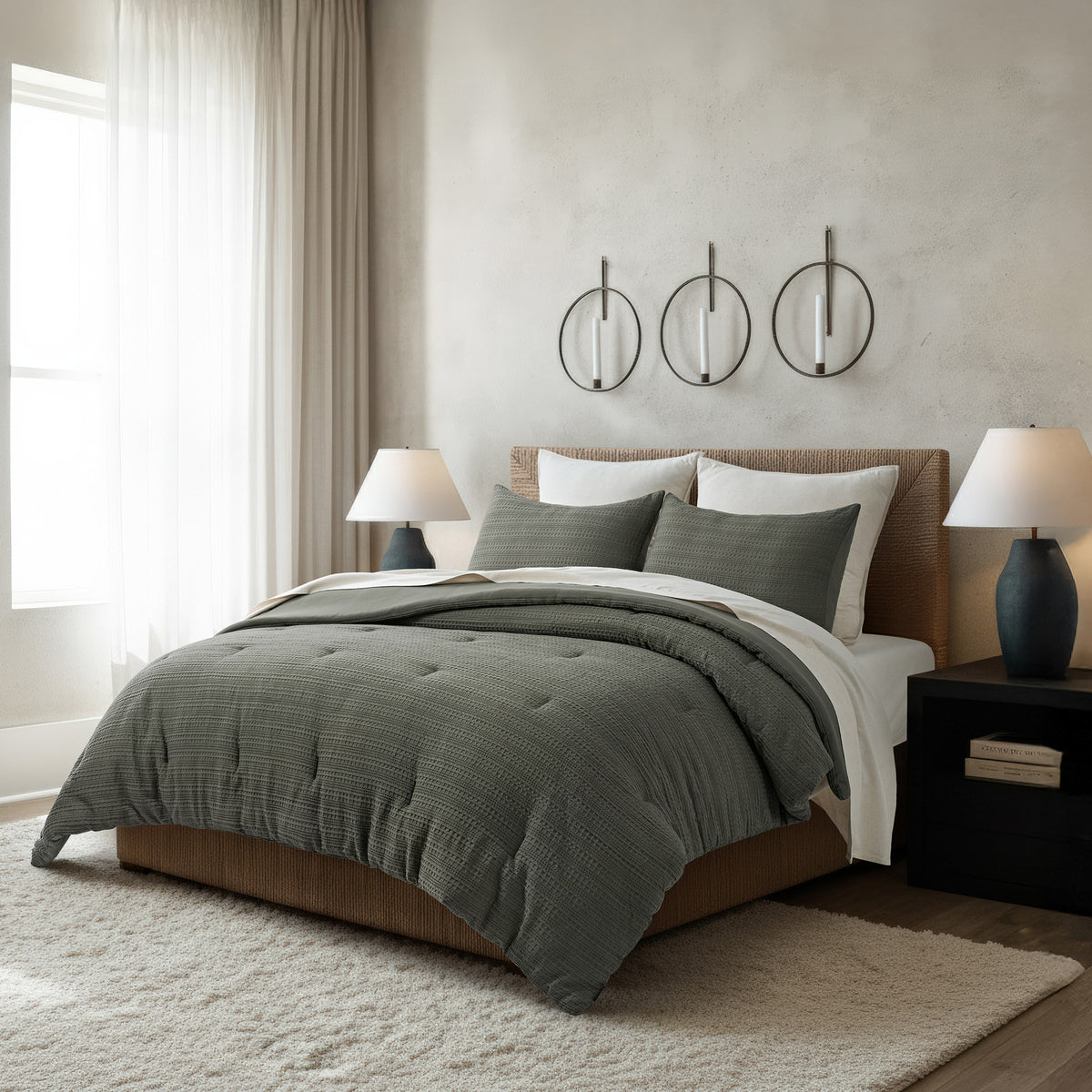 EVERGRACE 3-piece Microfiber Waffle Comforter Set