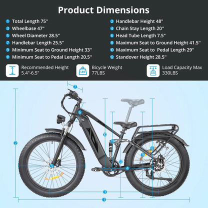 Electric Bike for Adults,1000W E Bikes for Men,26" Fat Tire Electric Bikes,48V 17.5AH Battery,28MPH,7 Speed&Dual Hydraulic Disc Brakes,LCD Screen,60Miles Range,Electric Mountain Bicycle