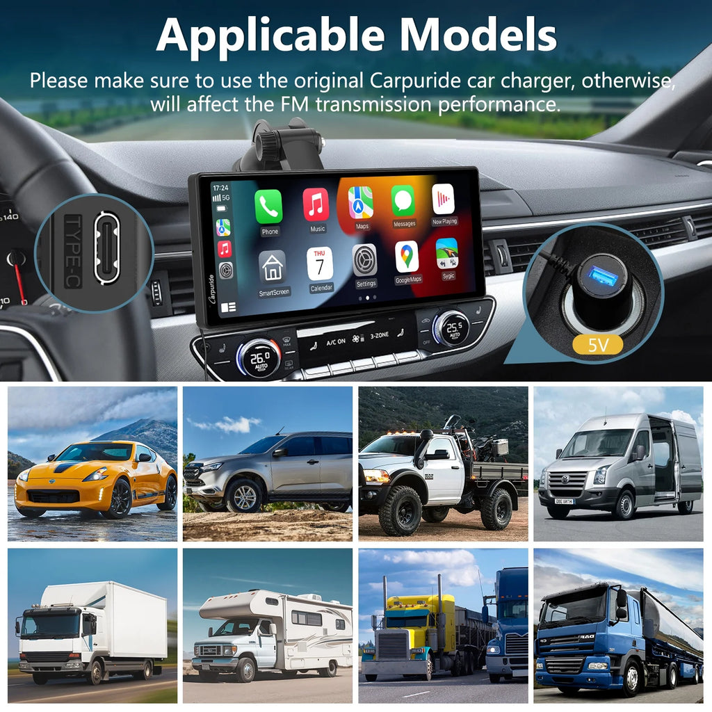 Carpuride Wireless Carplay Android Auto with 4K Front Dash Cam  1080P Rear Cam,10.26" HD IPS Touch