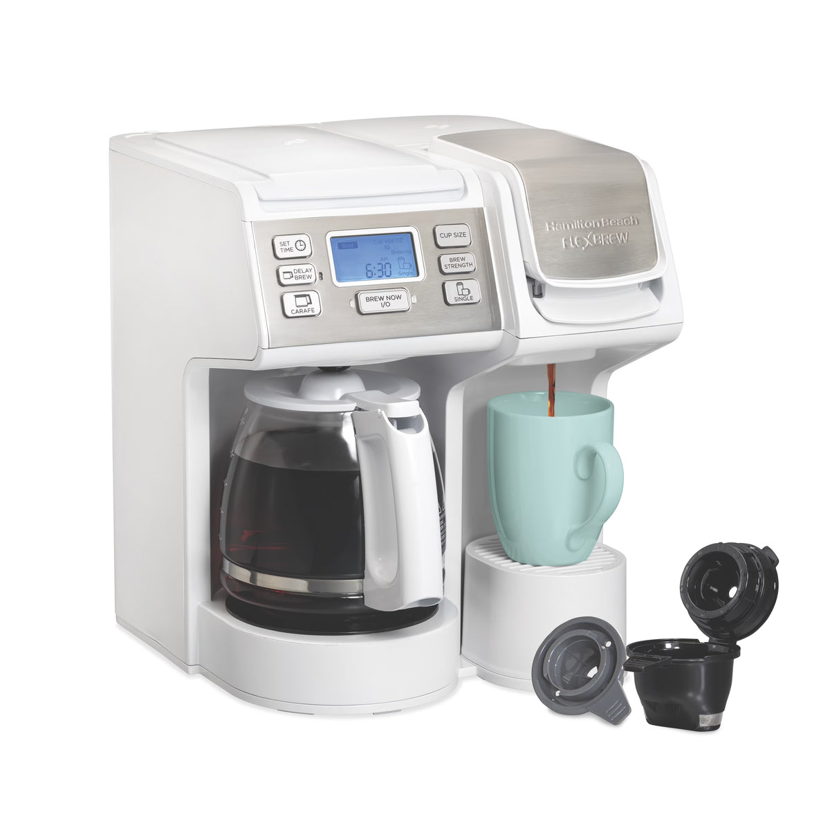 Hamilton Beach FlexBrew Coffee Maker, K Cup Pod Compatible Single Serve Coffee Maker & 12-Cup Coffee Pot, Black