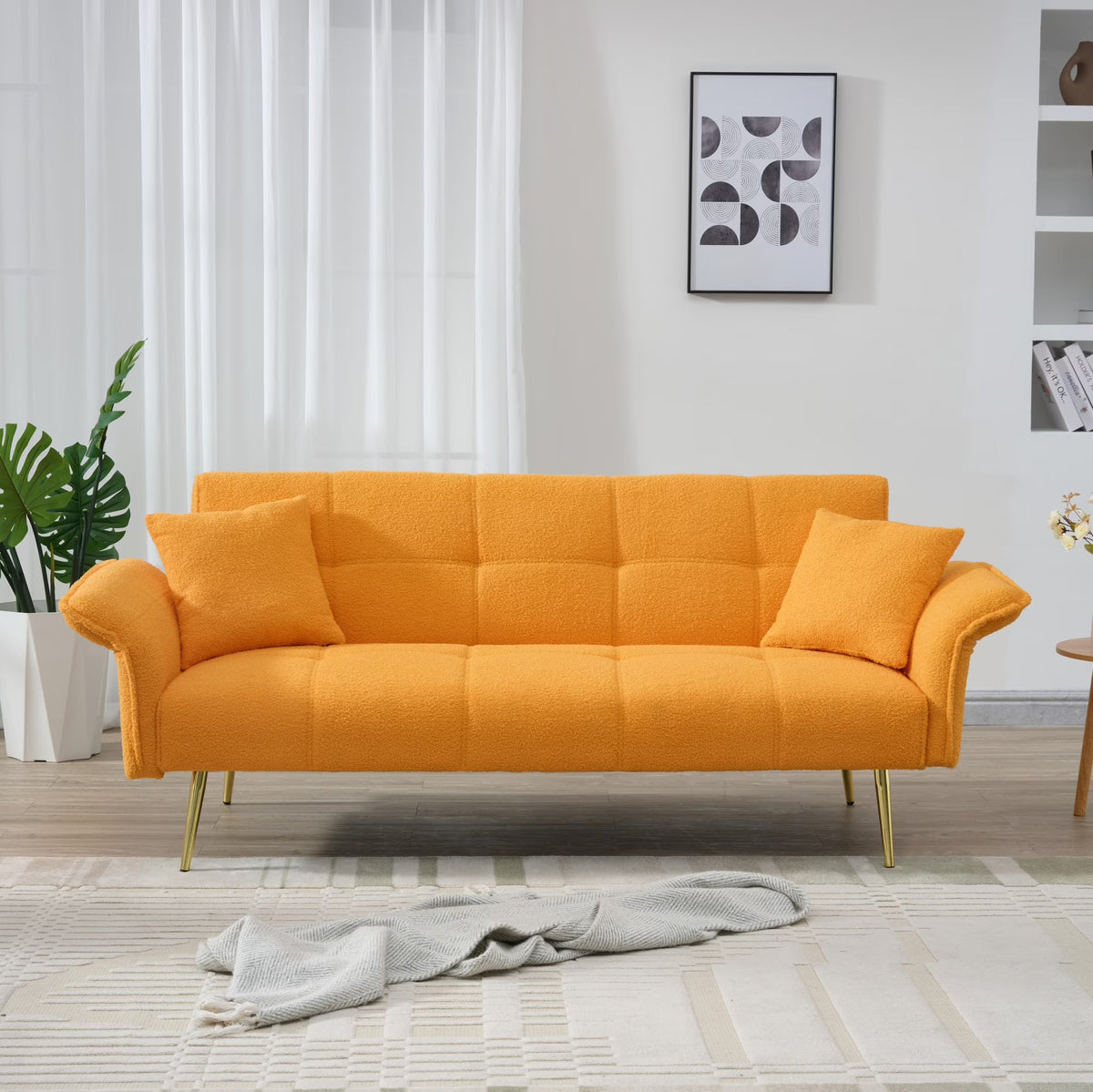 Futon Sofa Bed,Convertible Double Sofa Bed with Folding Armrests for Living Rooms and Small Spaces,Beige