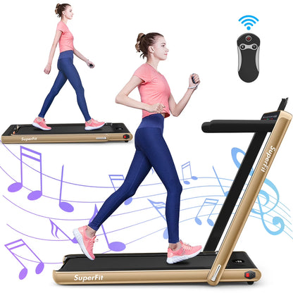 Gymax 2 in 1 Folding Treadmill 2.25HP Running Machine w/ Dual Display APP Control Black