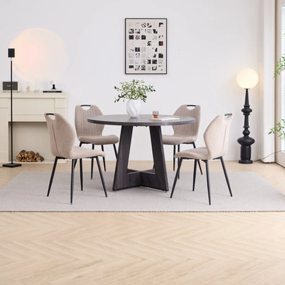 5 Piece 47'' Round Dining Table Chairs Set for 4, Farmhouse Gray Kitchen Table with 4 Boucle Mid Century Modern Dinning Room Chairs, Wood Dinner Table &Upholstered Chair Set of 4, Beige