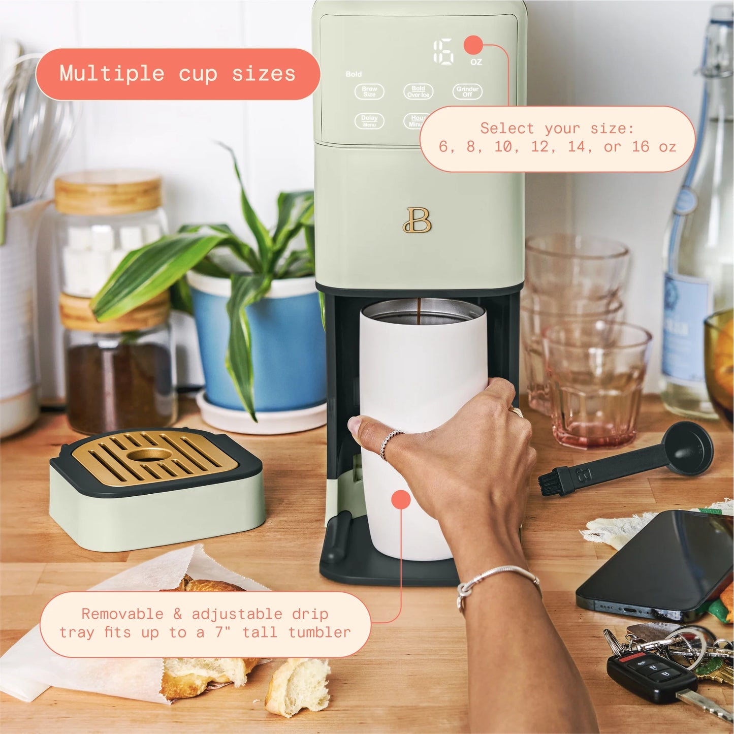 Beautiful Perfect Grind�?Programmable Single Serve Coffee Maker, White Icing by Drew Barrymore