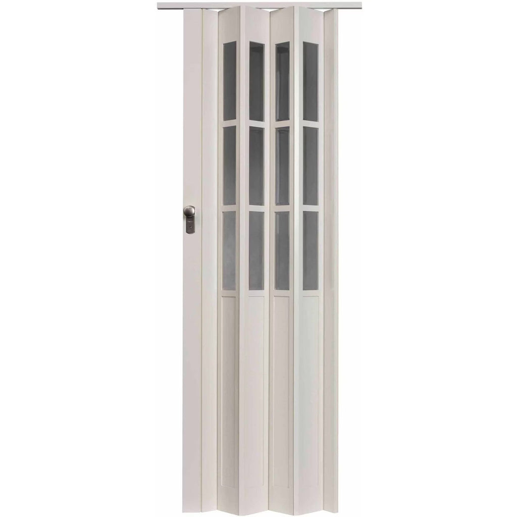 Homestyle Capri PVC Accordion Folding Door Fits 36"wide x 80"high White with Clear PVC Inserts