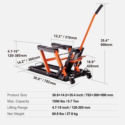 KFFKFF 1500 LB Hydraulic Motorcycle ATV Lift Jack Hydraulic Pump Hoist Jack ATV Dirt Bike Stand