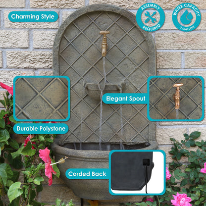 Sunnydaze Messina Polystone Outdoor Solar Wall Fountain, Bronze
