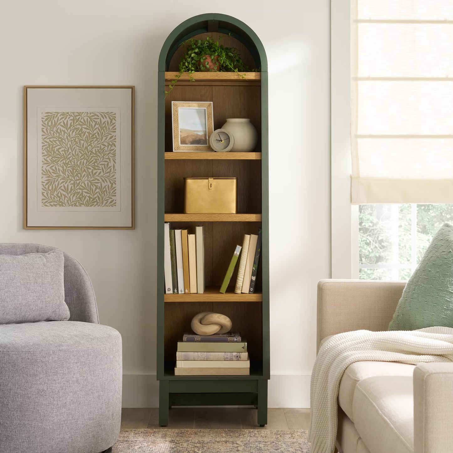 Better Homes & Gardens Juliet Narrow Arch Bookcase, Rich Black and Light Honey