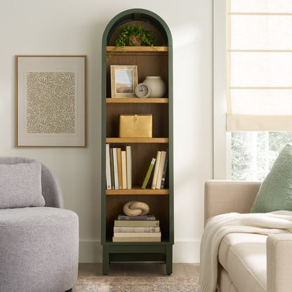 Better Homes & Gardens Juliet Narrow Arch Bookcase, Rich Black and Light Honey