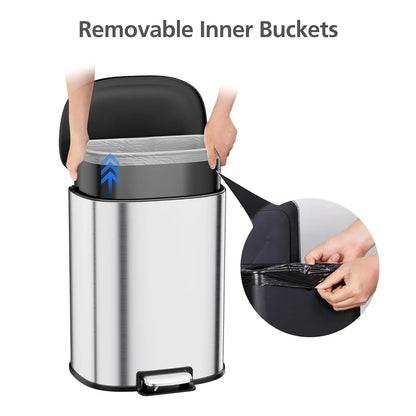 Garvee 13.2 Gal D-Shape Kitchen Trash Can with Lid, Smudge Resistant, Stainless Steel, Silver