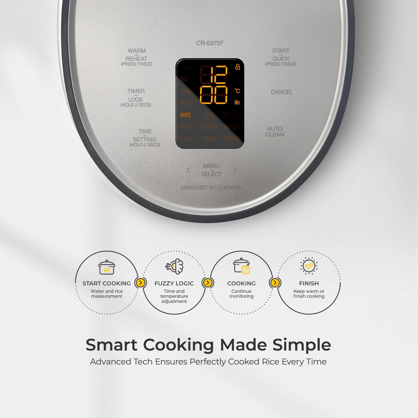 CUCKOO Rice Cooker 6 Cups Cooked, Warmer, Nonstick Pot and Fuzzy Logic Tech in Gray (CR-0375FG)