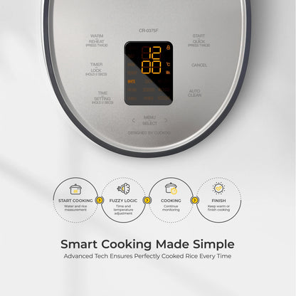 CUCKOO Rice Cooker 6 Cups Cooked, Warmer, Nonstick Pot and Fuzzy Logic Tech in Gray (CR-0375FG)