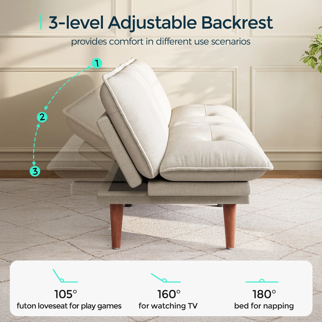 Linsy Home 70" W Chenille Convertible Futon Sofa Bed with Adjustable Armrests, Green