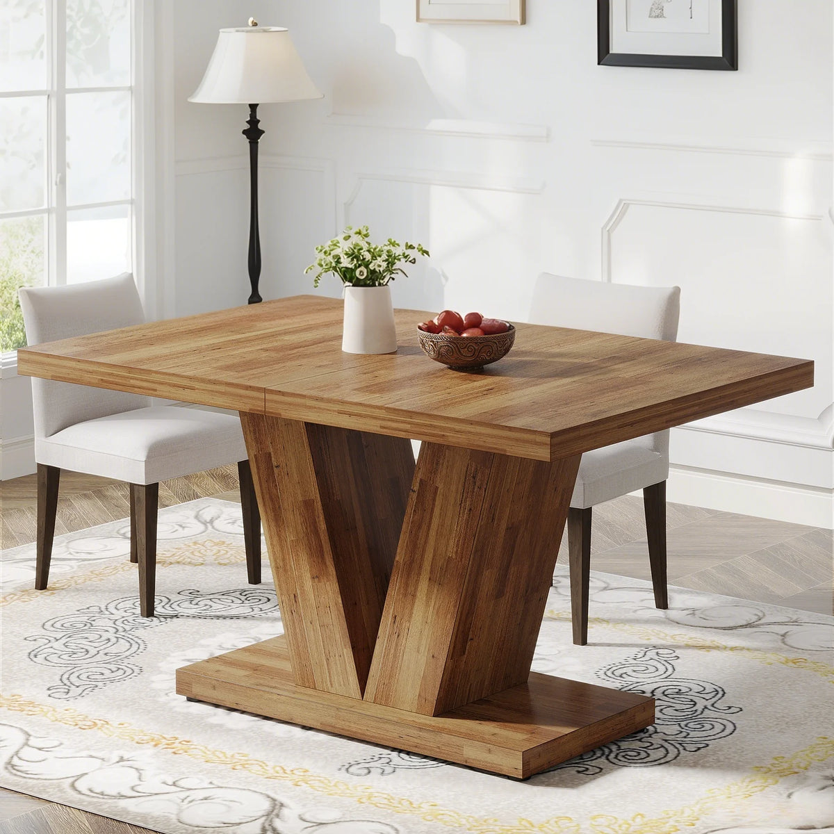Finmind 47-inch Dining Table for 4 to 6, Farmhouse Wood Kitchen Table for Dining Room, White