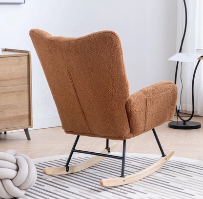 Rocking Chair Nursery,Teddy Upholstered Glider Rocker with High Backrest,Modern Rocking Accent Chairs Glider Recliner for Living Room, Nursery, Bedroom,White