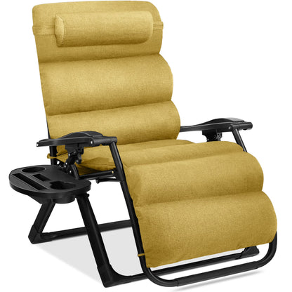 Best Choice Products Oversized Zero Gravity Chair, Folding Recliner w/ Removable Cushion, Side Tray - Fossil Gray