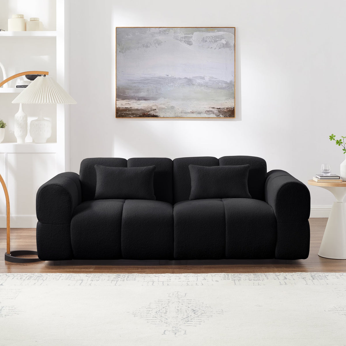 FREEHOMAE 80" Oversized Boucle Sofa Couch,Modern Loveseat,Deep Seat Love Seat,Mid Century Modern Sofa,Cloud Couch for Living Room,Apartment,Office,and Lounge,Black