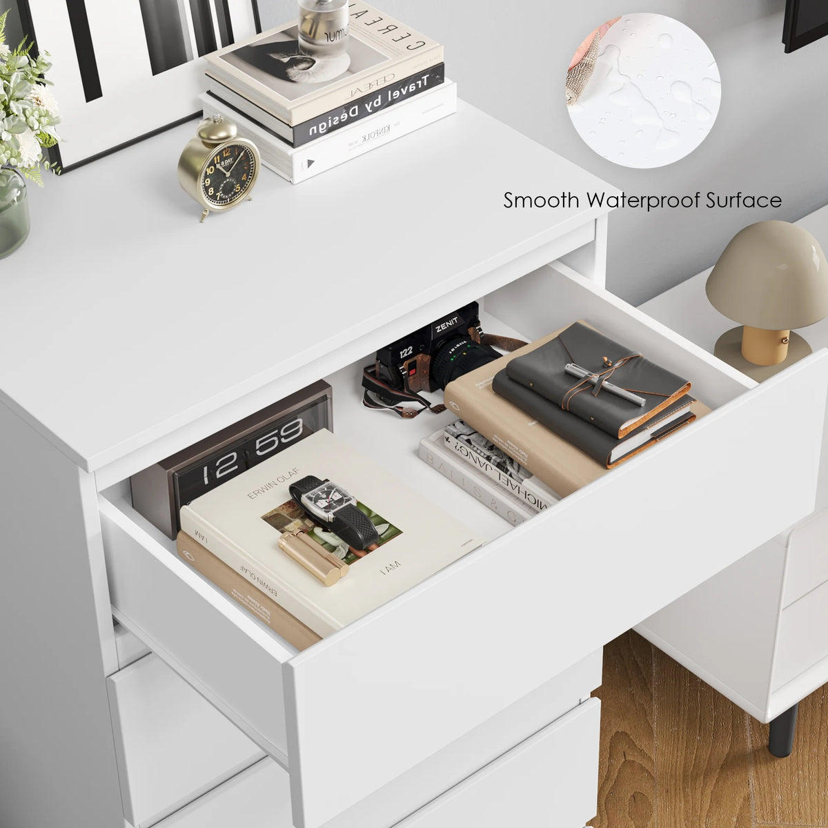Homfa 5 Drawer White Dresser, Modern Storage Cabinet for Bedroom,Tall Chest of Drawers for Living Room