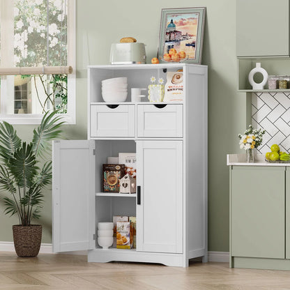 FANGSUM Rattan Storage Cabinet with 2 Drawers & 2 Shelves, Floor Cabinet for Living Room