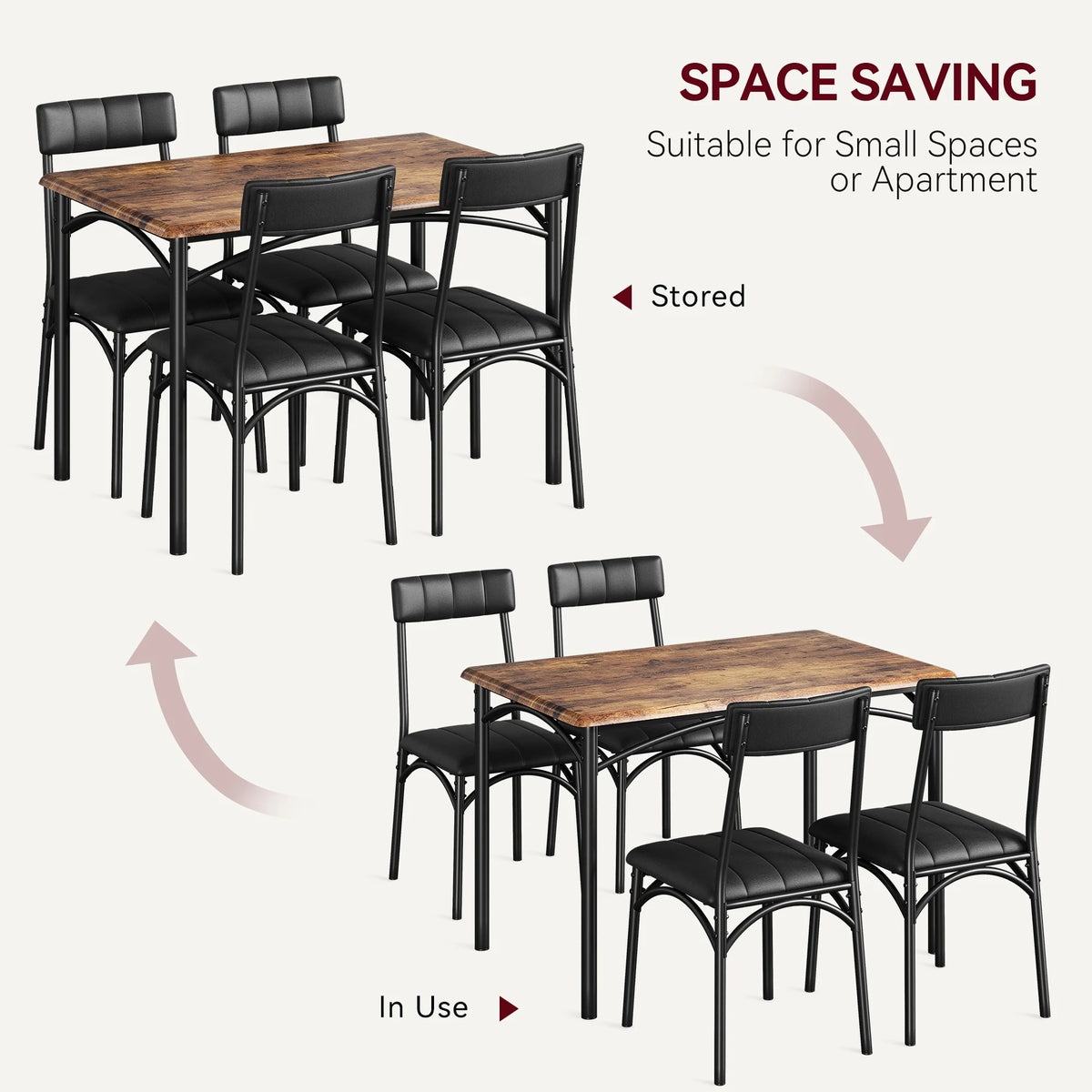 Zzistar 5 Piece Dining Table and Chairs Set, Wood Rectangular Dining Table with 4 Upholstered Chairs