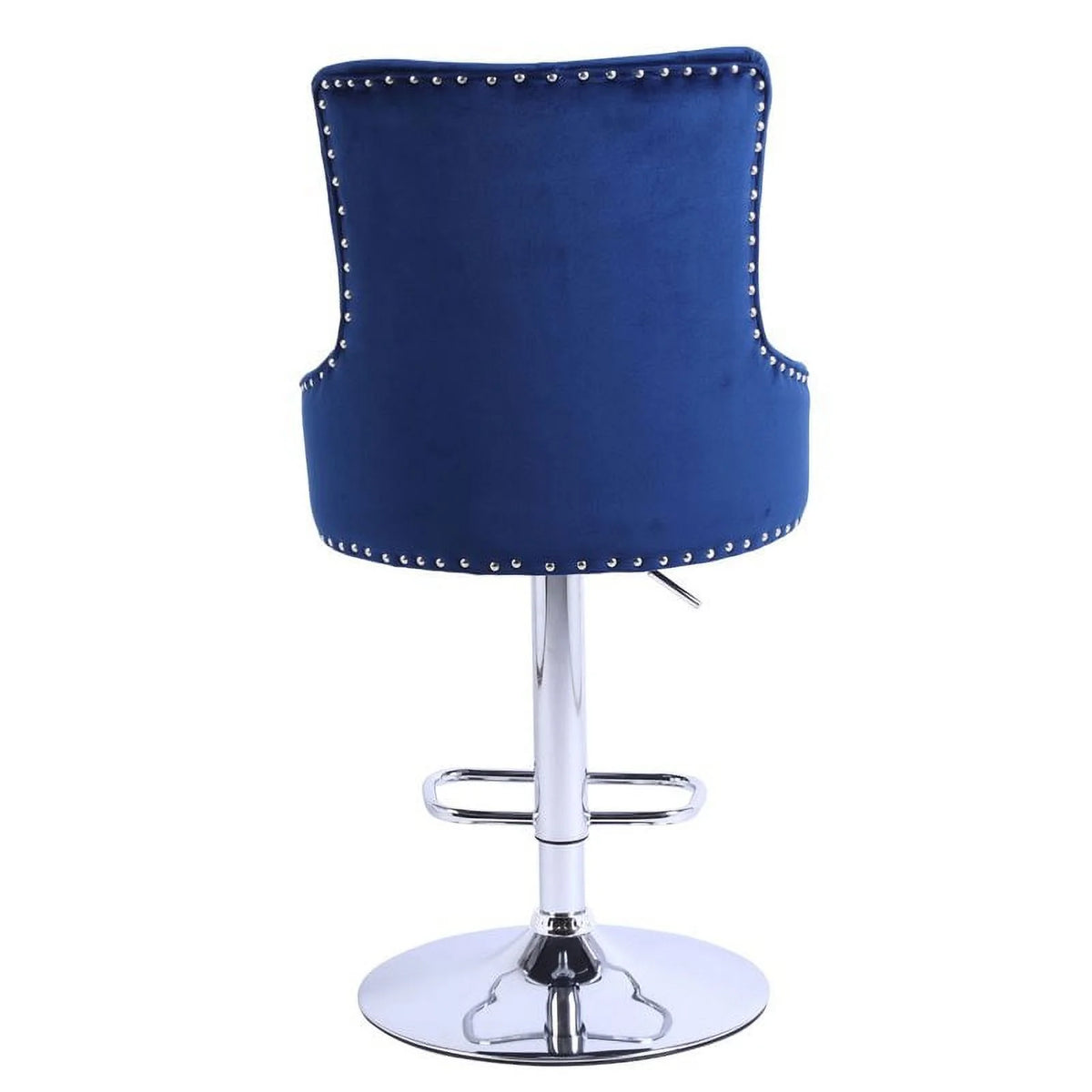 Alexent  2PCS Swivel Bar Stools, High Back, Button Tufted, Silver Footrest and Nailhead Trim Swivel Bar Chairs for Kitchen, Bar Velvet Upholstered Bar Stools, Dark Blue
