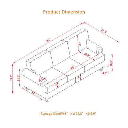 2 Piece Living Room Sofa Set, Modern Leather 3 Seater and Loveseat Sofa with Storage Seats and Rolled Nails Arms for Living Room, Brown