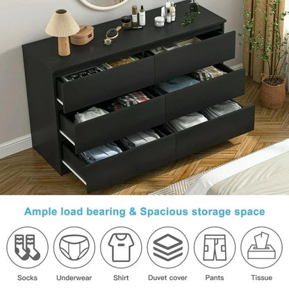 Kadyn Modern 6 Drawer Dresser Wood Cabinet,Dresser for Bedroom, Kitchen Storage Cabinet with Drawers, Chest of Drawers(Black)