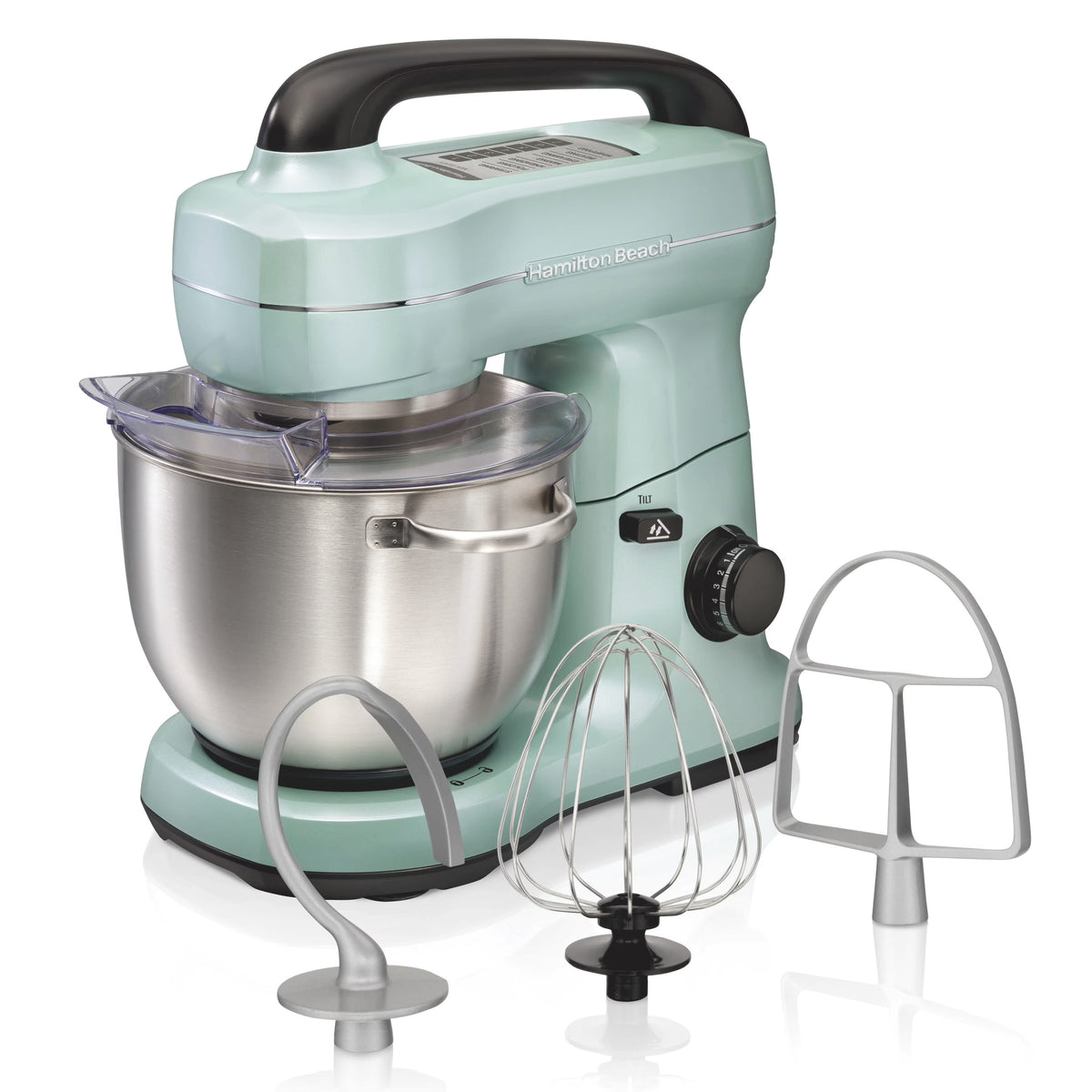 Hamilton Beach 4 Quart Stand Mixer for Kitchen, 7 Speeds, Tilt-Head, Dough Hook, Whisk & Flat Beater, Black