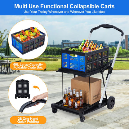 Garvee Foldable Shopping Cart for Groceries, 2-Tier Collapsible Utility Carts with Wheels & Removable Storage Crate, Aluminium & PP, Portable for Supermarket & Home Use