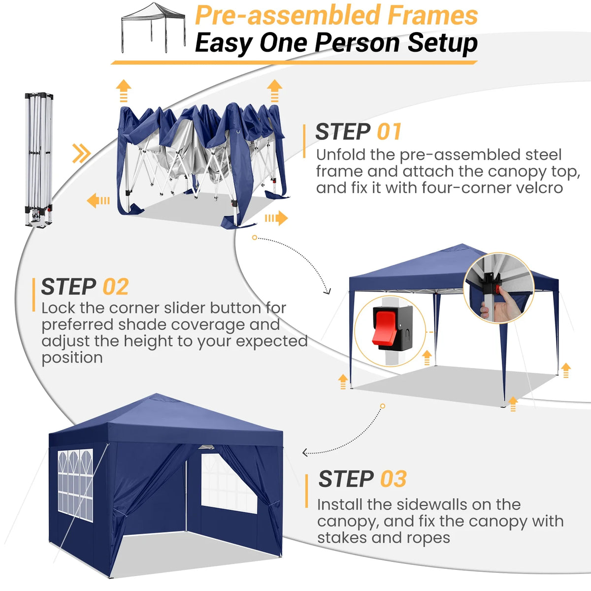 SANOPY 10'x10' EZ Pop Up Canopy Tent Outdoor Party Instant Shelter Portable Folding Beach Canopy with 4 Sandbag & Carrying Bag, Black