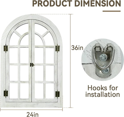 Window Mirrors for Wall Decor -White Arched Wall Mirror Farmhouse Wall Decor Wood Frame Decorative Wall Mirrors Like Window for Bedroom, Living Room, Entrance, Dining Room