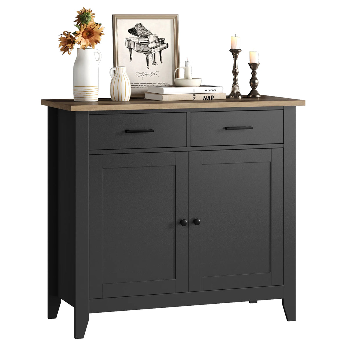 Homfa Entryway Cabinet, Kitchen Storage Cabinet, Farmhouse Buffet Sideboard with 2 Drawers and 2 Doors,Coffee Bar with Storage for Dining Room Living Room,White