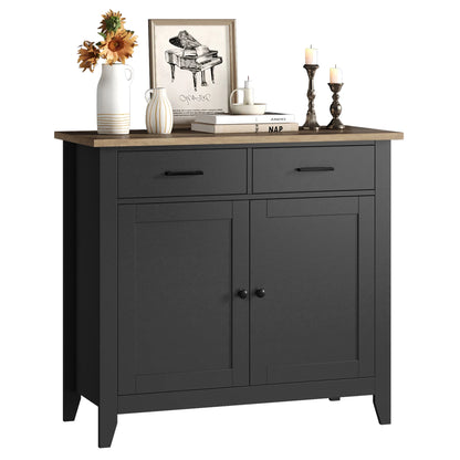 Homfa Entryway Cabinet, Kitchen Storage Cabinet, Farmhouse Buffet Sideboard with 2 Drawers and 2 Doors,Coffee Bar with Storage for Dining Room Living Room,White