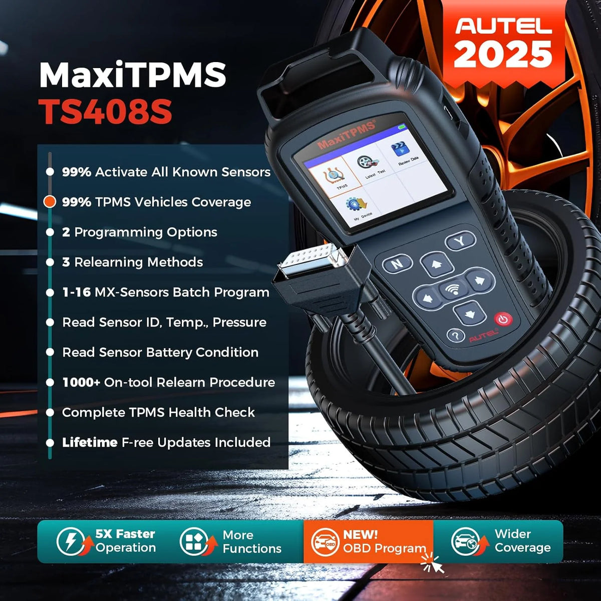 Autel MaxiTPMS TS408S, TPMS Relearn Tool Updated of TS401 TS408, OBD II Scanner, Read & Clear TPMS DTCs Relearn, Activation, TPMS Reset, Read Clear DTCs, Smae as TS501 TS601