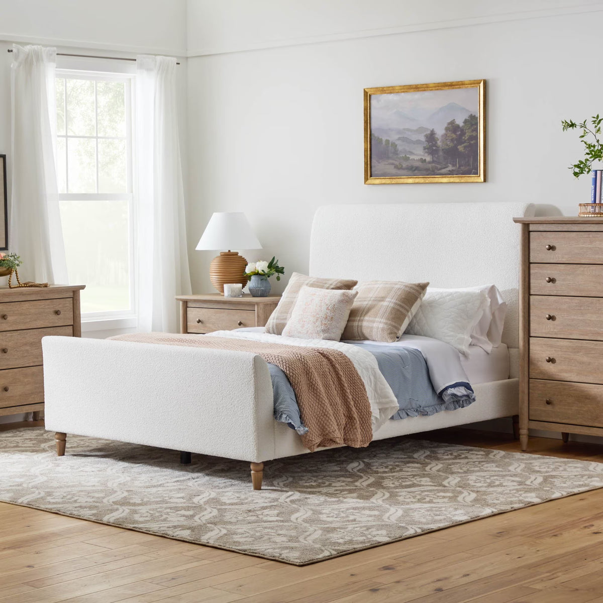 My Texas House Flynn Boucle Platform Bed, Queen, Cream
