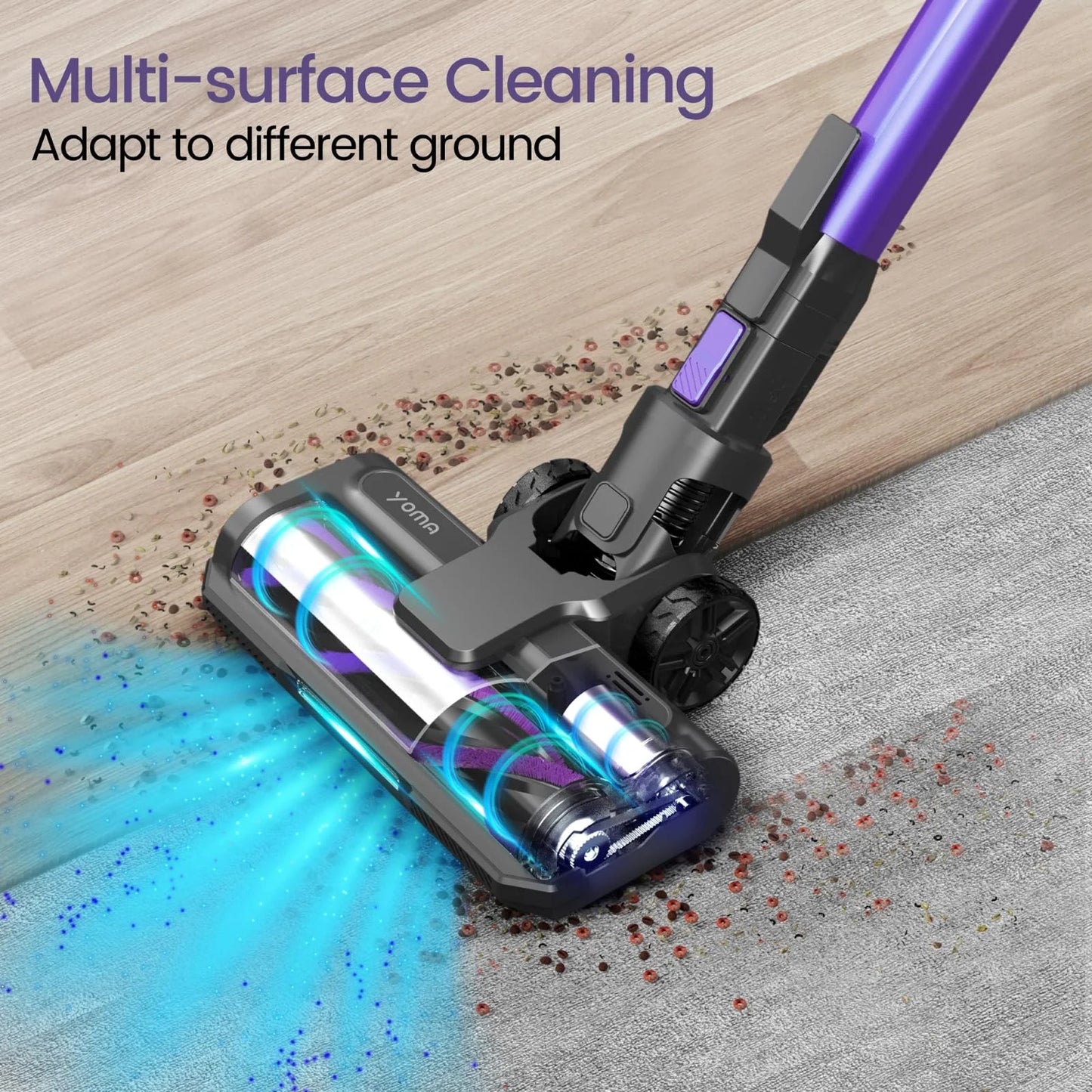 YOMATECH Cordless Vacuum Cleaner, 30Kpa/365W Powerful Stick Vacuum, 6 in 1 Lightweight Vacuum Cleaners for Home Hardfloor Carpet Pet Hair