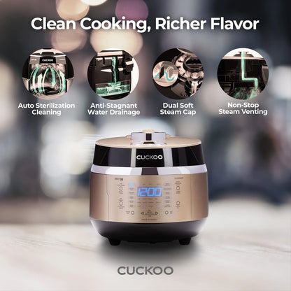 Cuckoo 3 Cup Dry Induction Heating Pressure Rice Cooker with Micom Logic Tech, Nonstick Pot, Warmer, 16 Menu Modes and Voice Guide in Gold (CRP-EHSS0309FG)