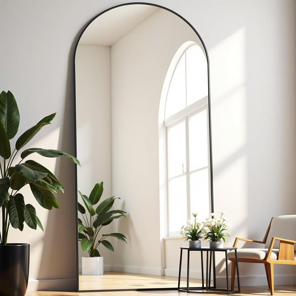 Arched Full Length Mirror, 71"x26" Large Floor Standing Body Mirror with Stand, Gold