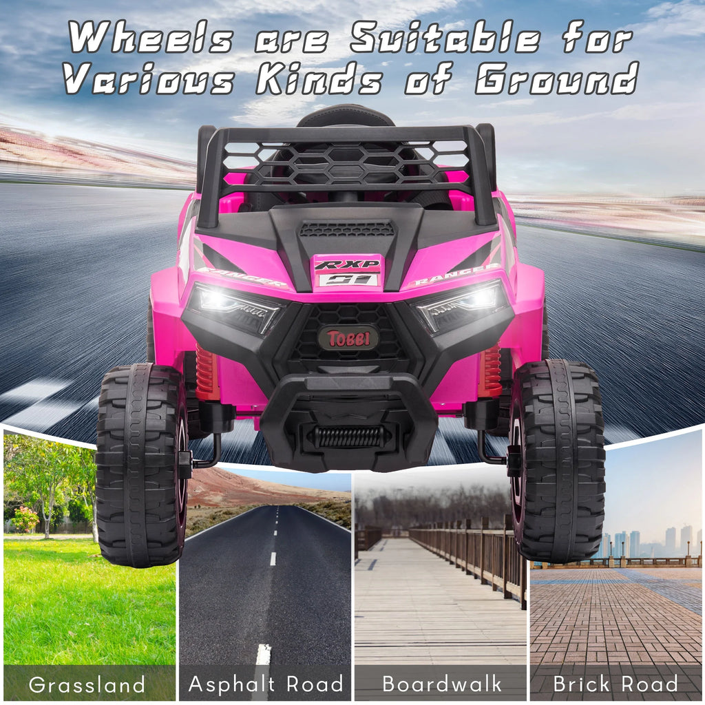 TOBBI 12V Kids Electric off-Road UTV Truck Car Battery Powered Ride on Toys for Girls with LED Headlights, Music, Horn