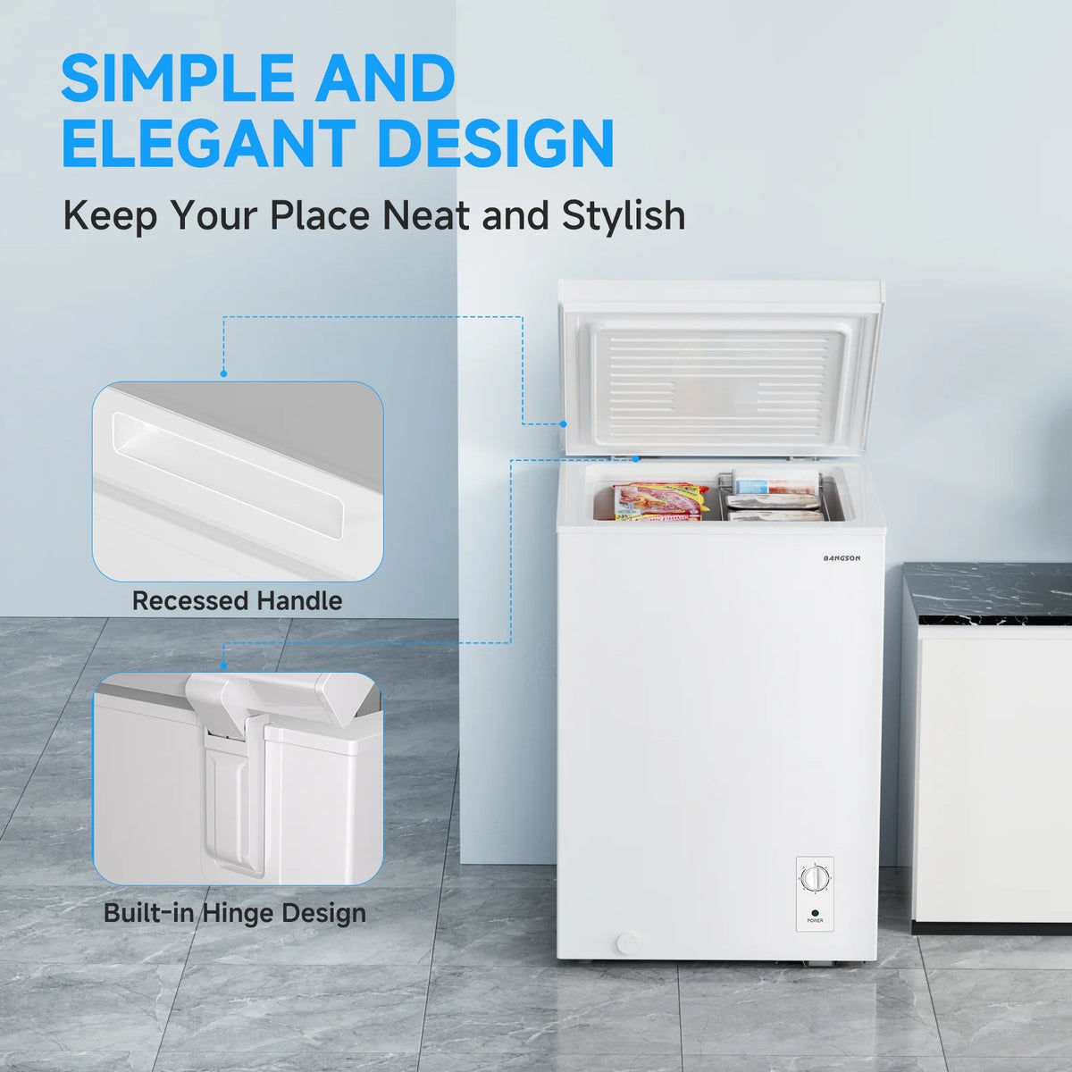 BANGSON 3.5 Cubic Feet Chest Freezer,Deep Freezer With Removable Basket,Adjustable Temperature for Home/Dorms/Apartment/Office