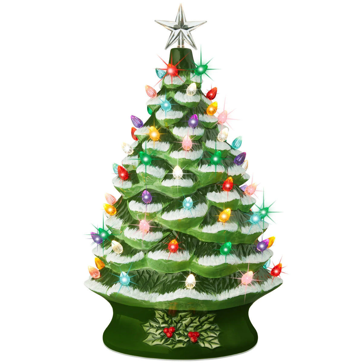 Best Choice Products 24in X-Large Pre-Lit Ceramic Christmas Tree Decor w/ 74 Multicolor Bulbs, LED Light - Green