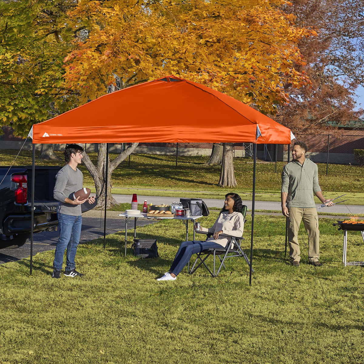Ozark Trail 10x10 Instant Pop Up Canopy Tent with Simple Push Setup �?Straight Leg Pop-Up Tent for Tailgating, Camping & Events, White
